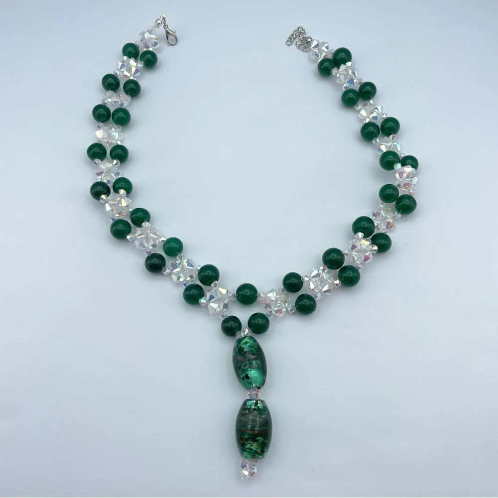 Earth-Mined Gemstone & Swarovski Crystal Necklacewith Glass Murano Glass Pendant